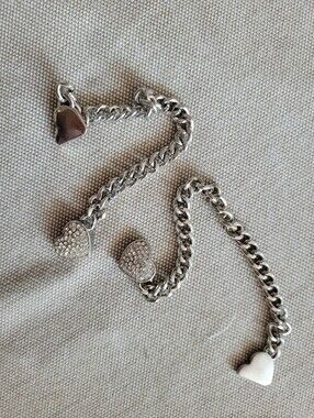 2 Silver Heart Charm with Pave Heart Accents - Friendship Bracelet - Set Of 2